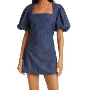 FRAME Nina Puff Sleeve Denim Minidress In Gorham Size L  Puff Sleeve Size L $428